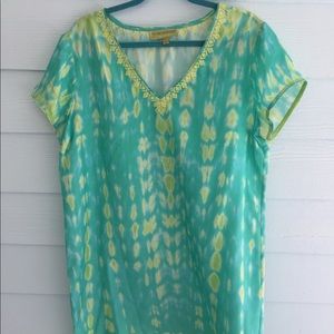 Sigrid Olsen Silk Dress XL Gorgeous Aqua Color.